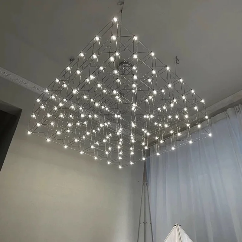 

2025 new light luxury cube chandelier, glass, villa, hotel lobby hanging lighting lamp, lustre, gold/silver stainless steel