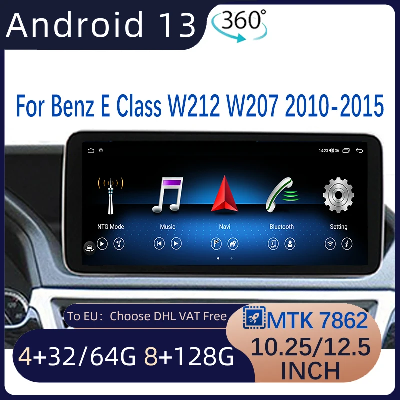 Android13  GPS Navigation For Mercedes Benz E Class W212 Multimedia Carpaly Radio Player Bluetooth 4G MTK7862 128G 12.5