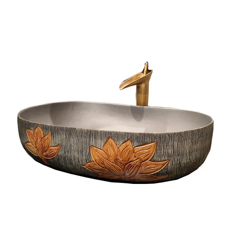 

Counter retro art bathroom household balcony wash basin black single ceramic