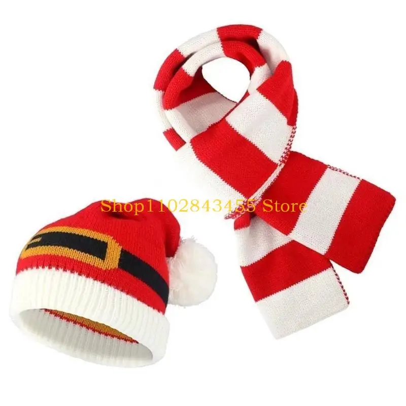 49MC عيد الميلاد موضوع قبعة سانتا وشاح قفازات لعطلة الاحتفالات مهرجان تريكو للكبار جميع الأعمار هدايا عيد الميلاد الدافئة