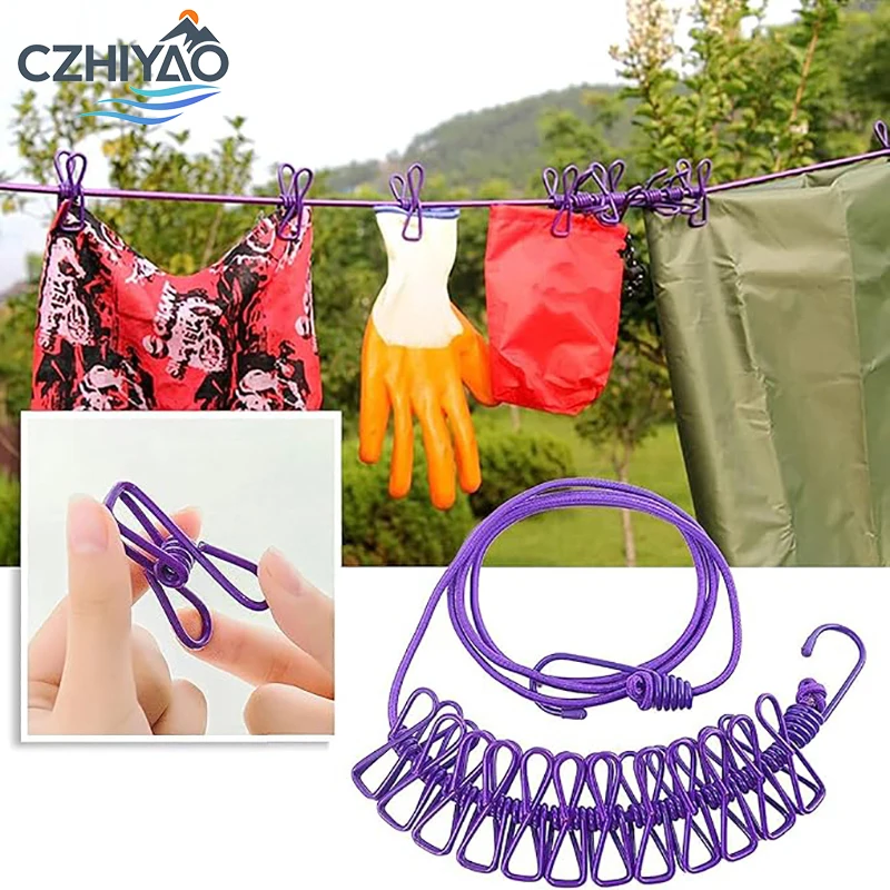 

CZHIYAO Travel Clothing Line Portable Retractable Clothesline With 12 Clothespins Suitable Indoor Laundry Drying Outdoor Camping