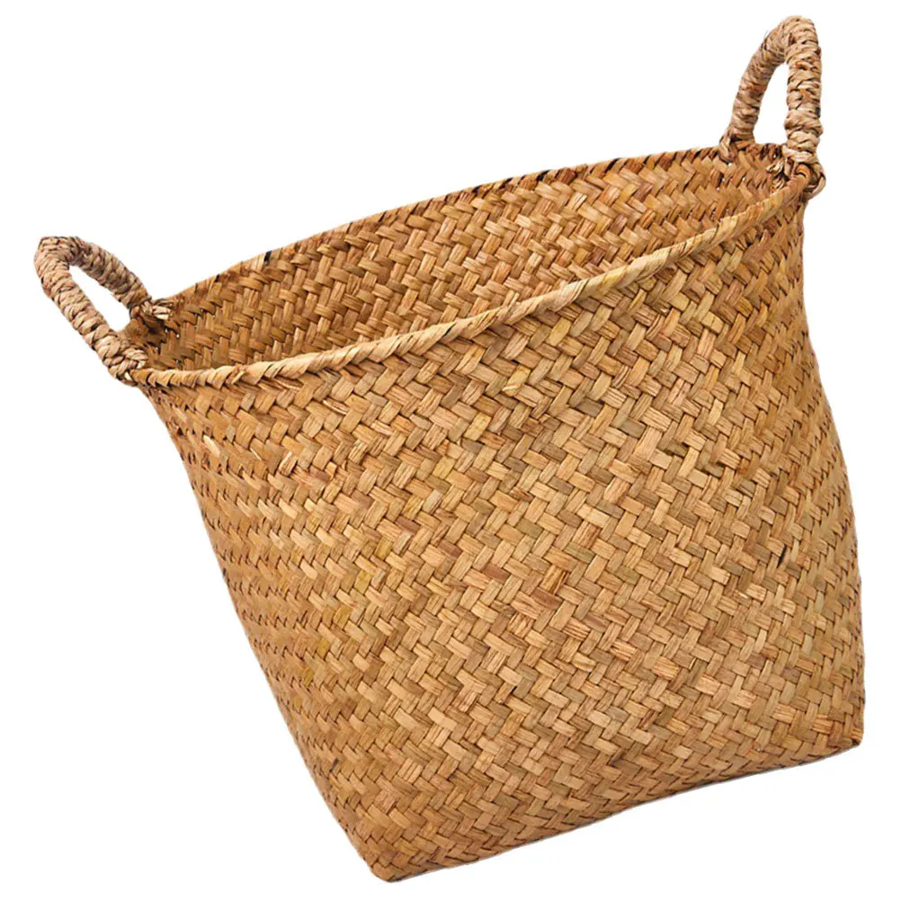 

Woven Storage Basket Round Sea Grass Home Organizer Laundry Hamper Dirty Clothes Container Stylish Woven Basket