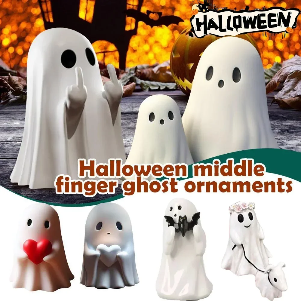 Halloween Middle Finger Ghost Decoration Cute Ghost Statue For Home Fireplace Decor Smooth Body Enhance Festive Atmosphere