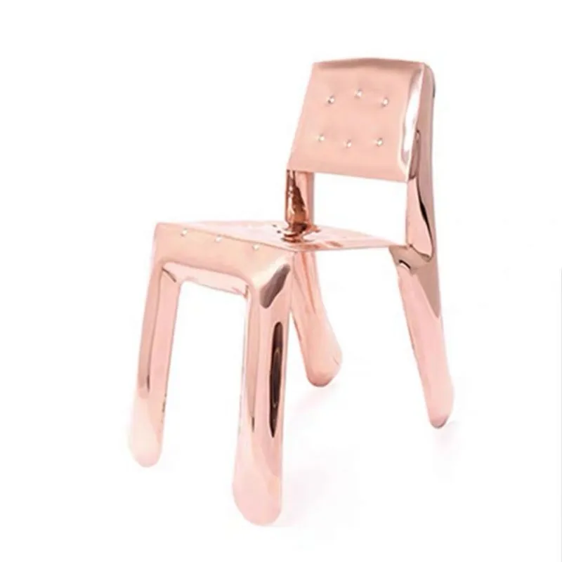 

High-End Stainless Steel Household Dining Chair - Light Luxury Artistic Back Rest Leisure Stool, Metal Decorative