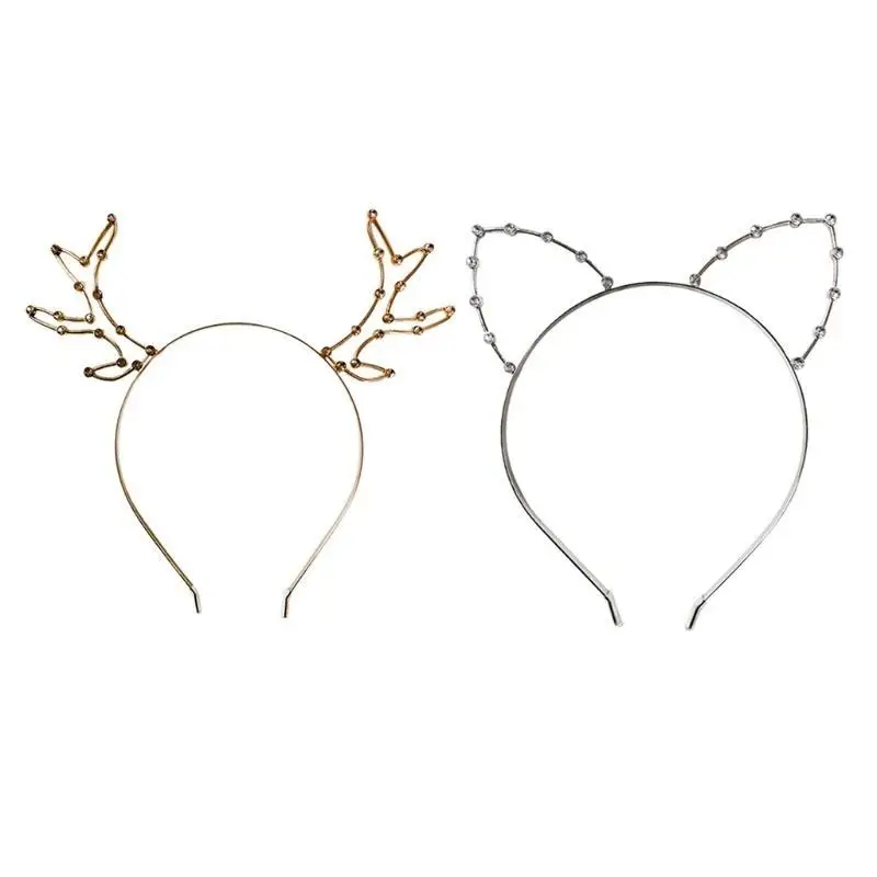 652F Rhinestones Reindeer Antlers Headbands Crystal for Cat Ears Hairband Delicate Hair Accessories Party Creatures Theme