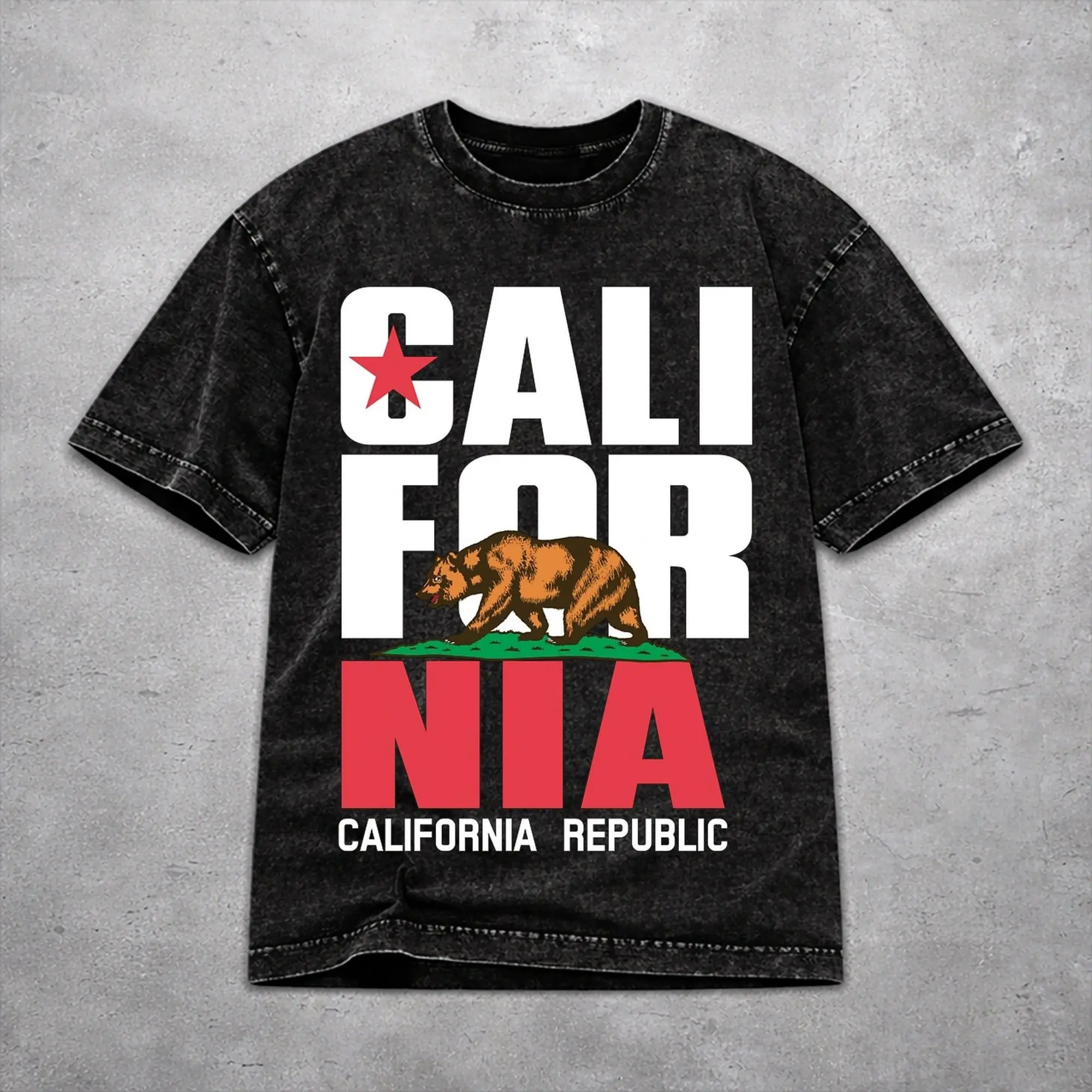 Vintage Republic California Merch T-Shirts for Men Women  Washed Style Tee Shirts Clothes