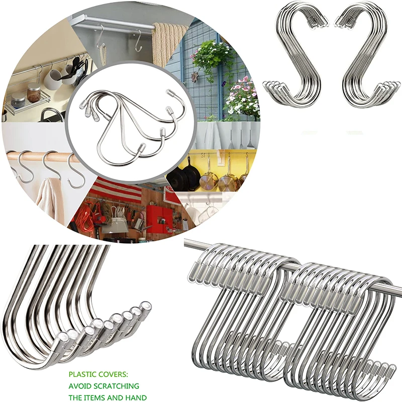 

2/5Pcs Stainless Steel S Shaped Hook Kitchen Bathroom Clothing S-shaped Hanger Hooks Multifunctional Metal Hanging Hook