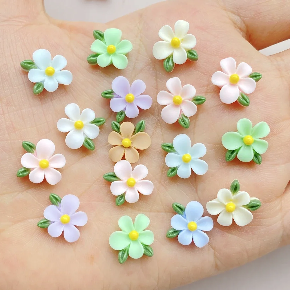 50pcs Resin Colorful 3D Cute Leaf Flower Flat back Rhinestone Scrapbook DIY Wedding Applique Decor Jewelry Accessories Crafts