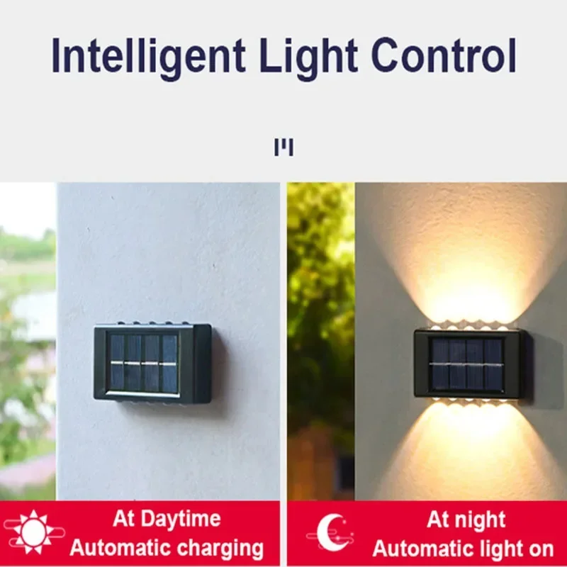 Imagem -02 - Led Solar Ambient Wall Lamp Outdoor Impermeável Solar Powered Light up And Down Illuminate Home Garden Porch Yard Decoração 10 Led