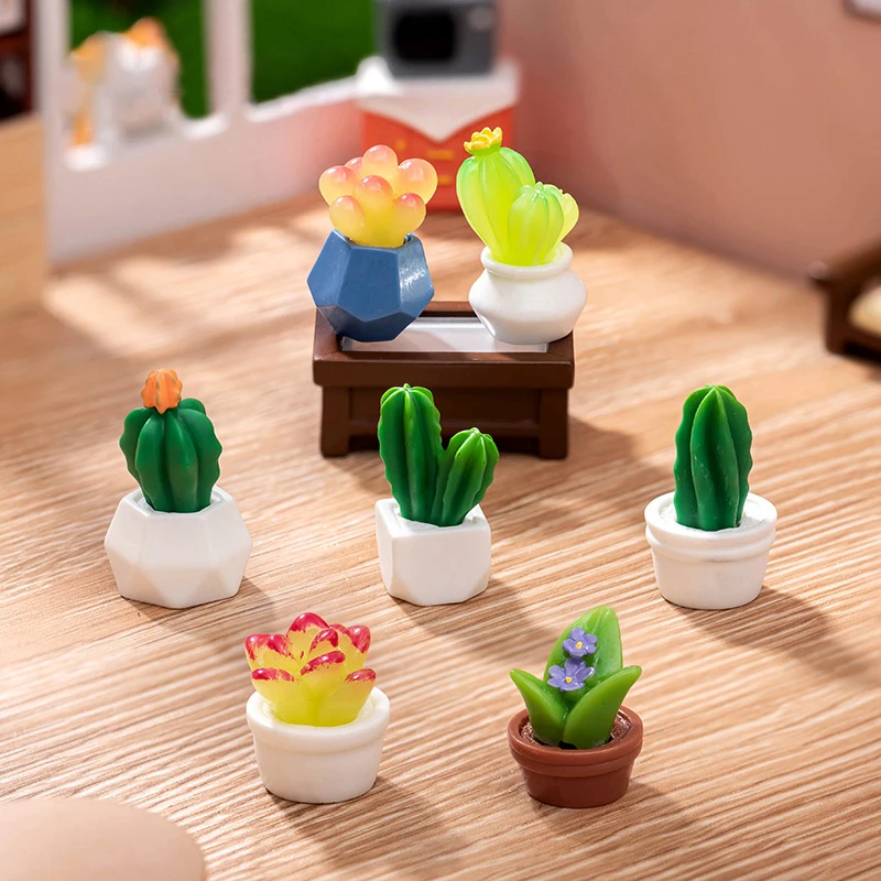 Mini planta suculenta en maceta de dibujos animados, estatuilla en miniatura Kawaii, adorno pequeño de escritorio, decoración creativa para el hogar, regalos DIY