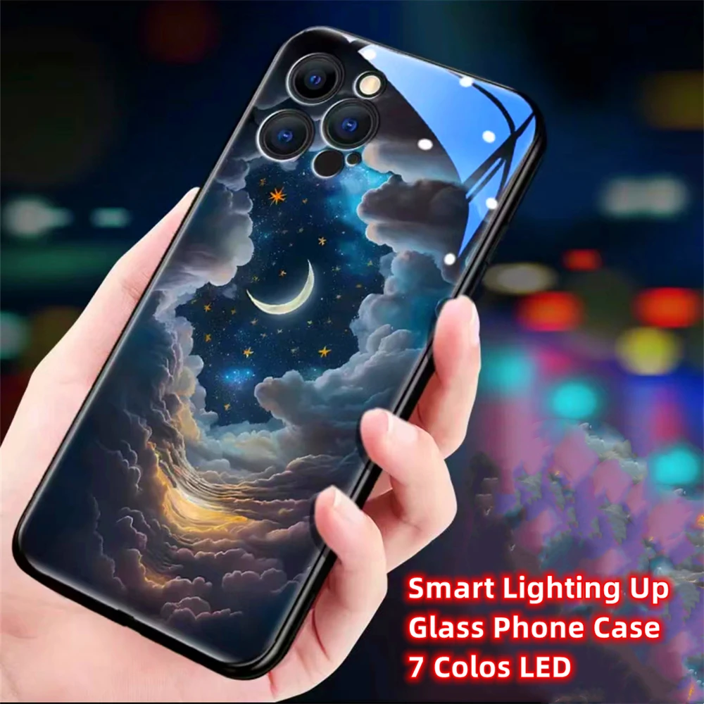 Shining Starry Sky LED Light Glow Luminous Phone Case Glitter Cover For iPhone 15 14 13 12 11 Pro Max XR XS Plus 6 7 8 SE2020