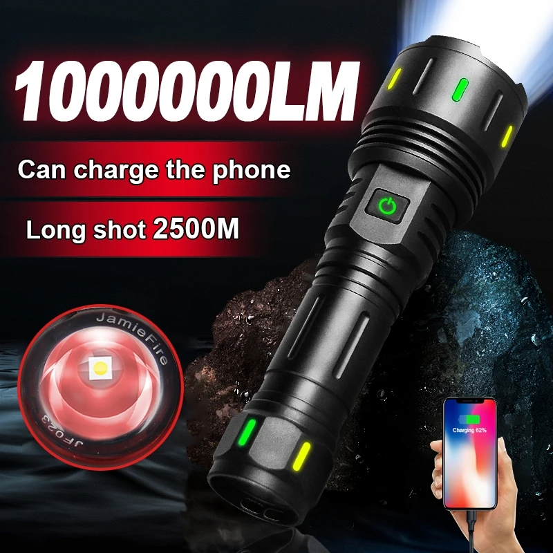 

1000000LM Most Powerful LED Flashlight USB Rechargeable Lamp 900W LED Flashlights Super Bright Zoomable Torch Long Shot 2500M