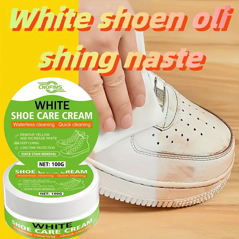 White Shoe Cleaning Cream, Stain Removal and Whitening - No Water Scrubbing, Removes Yellowing. Suitable for Multiple Materials,
