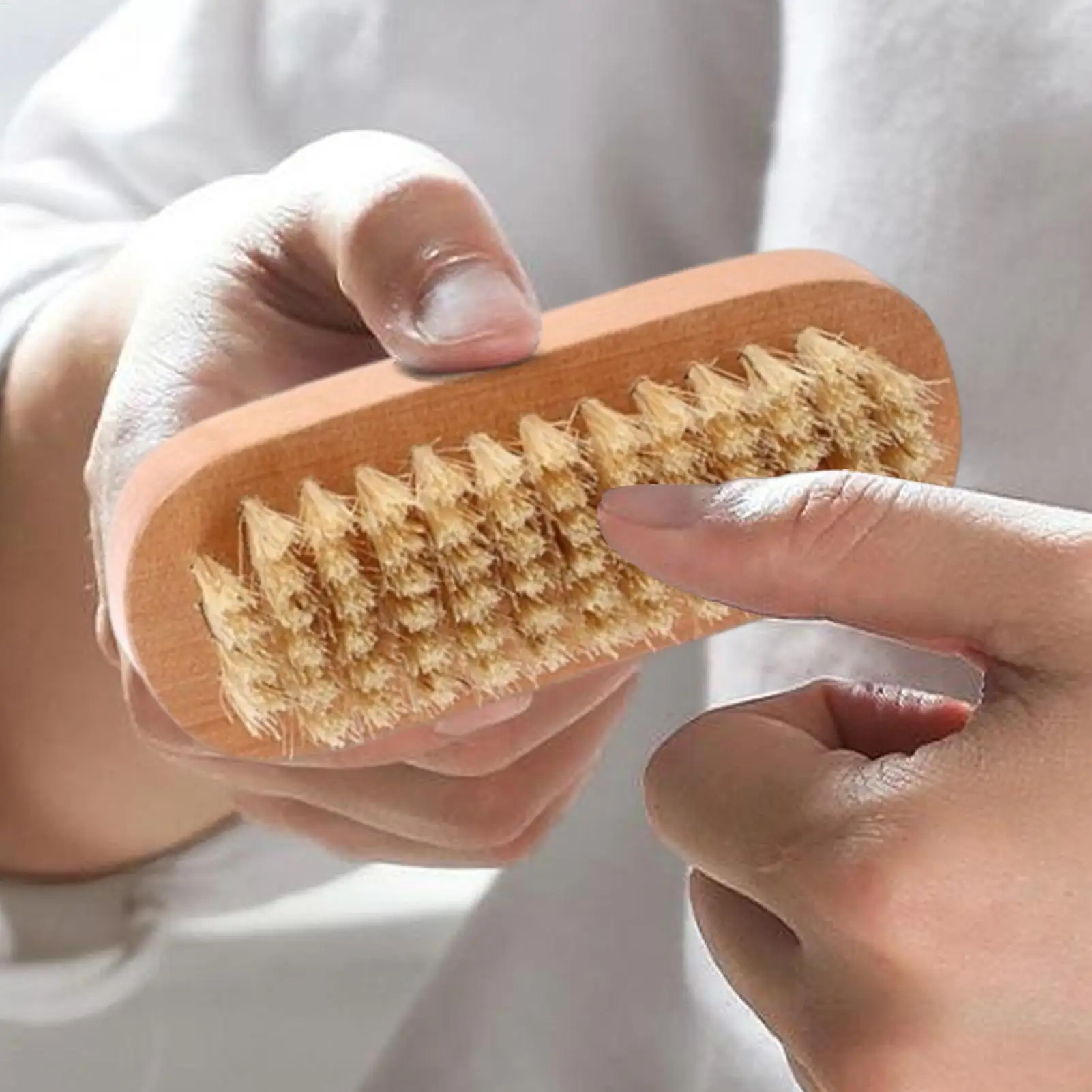 Nail Brush 2-Sided Fingernail Cleaning Brush Wooden Tool Boar Bristles Manicure Pedicure Scrubber for Salon Spa Center Dorm Home