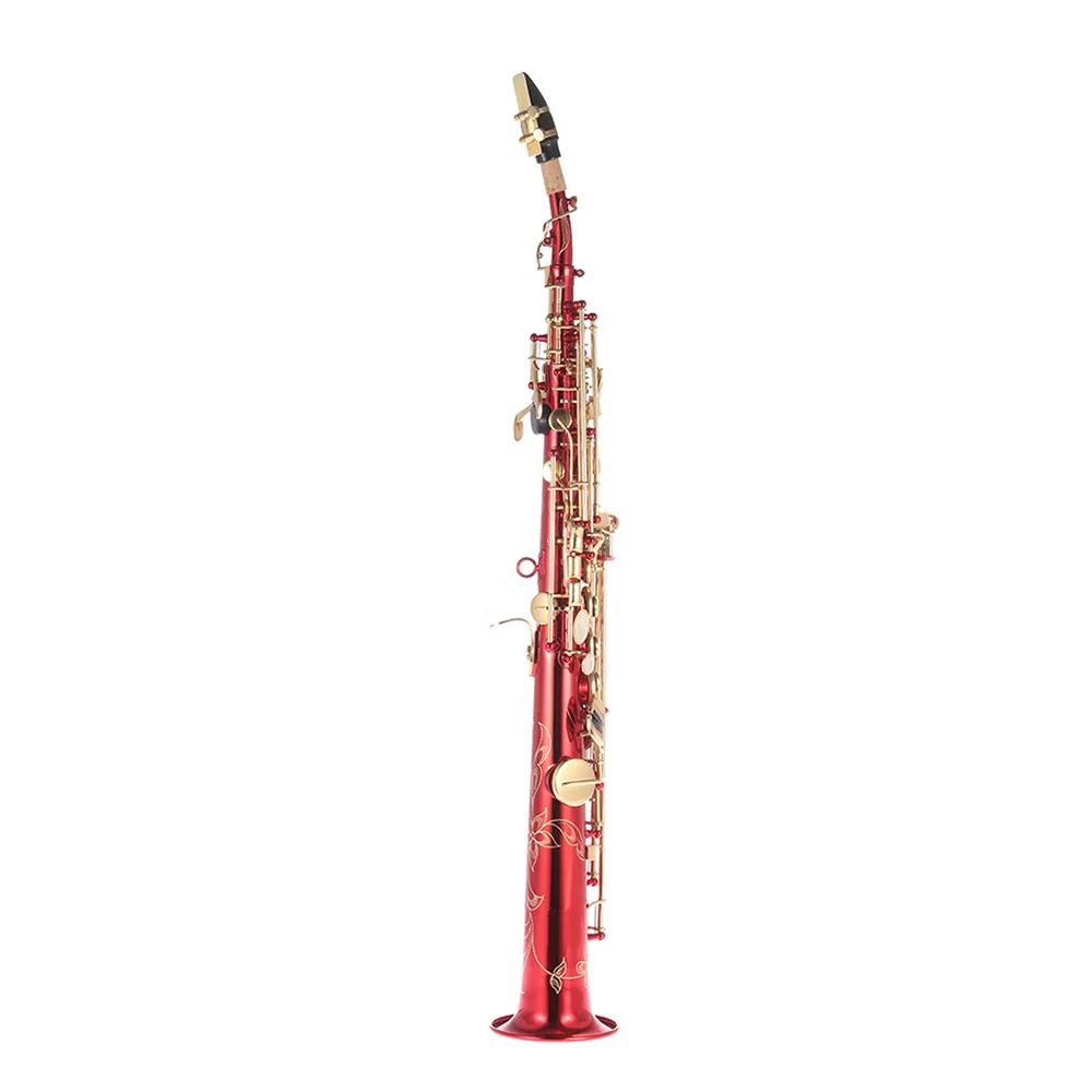 Cheap Red Body Lacquer Keys Soprano Saxophone Wind Instrument BB Adjustable Foldable Includes Accessories