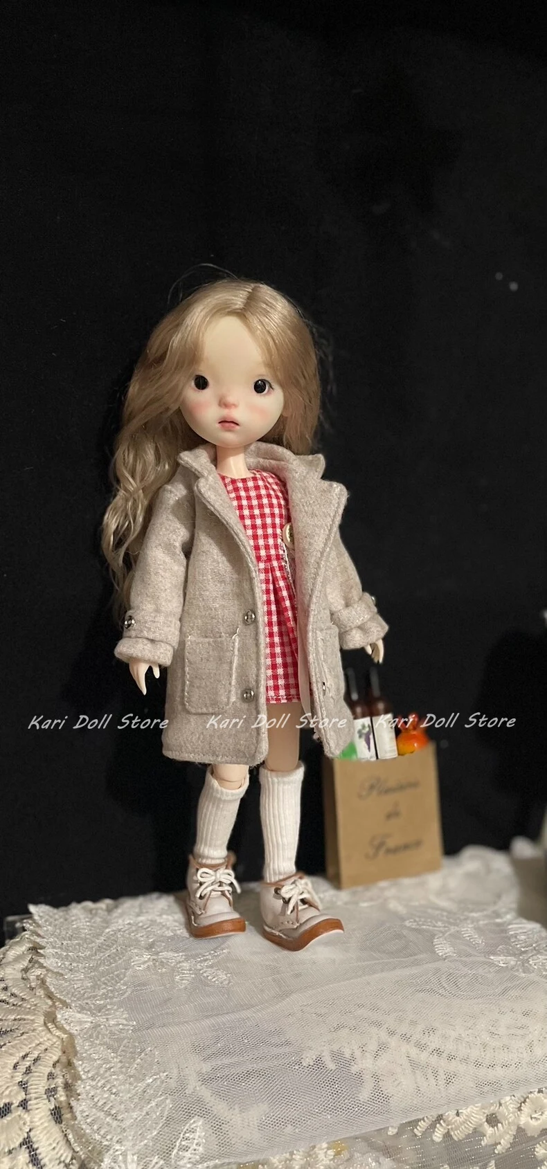 Kari Doll Clothes and skirts 2025 Light gray half-length tweed doll overcoat for Landazz Landoudou Doll