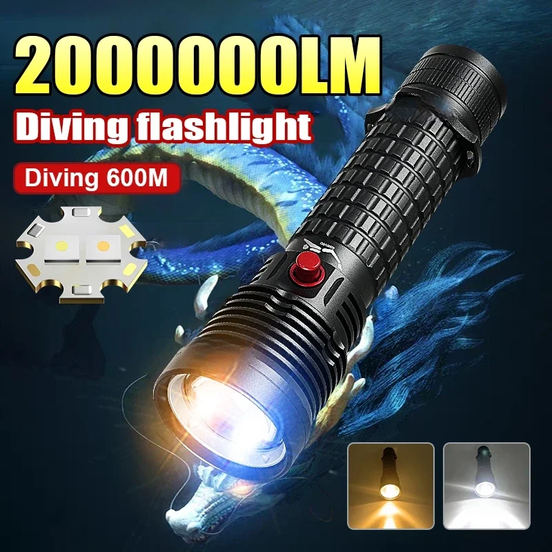 2025 New Professional Diving Flashlight 500M Underwater Lamp IPX8 Waterproof LED Flashlight USB Rechargeable Scuba Diving Torch