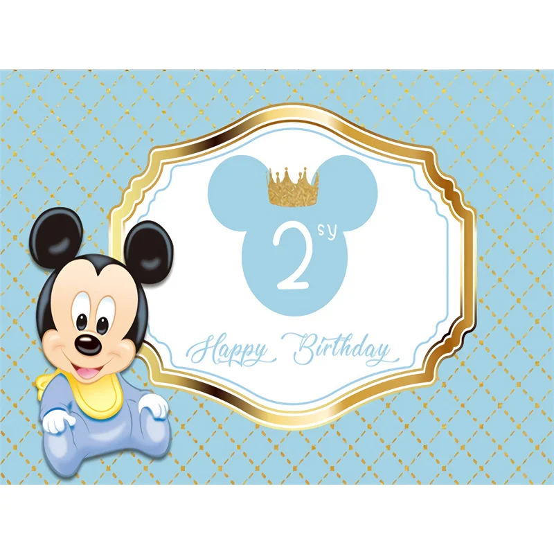 Lovely Custom Cartoon Disney Baby Mickey Mouse Cute Dots First Birthday Party Decoration Blue Backdrop Photography Background