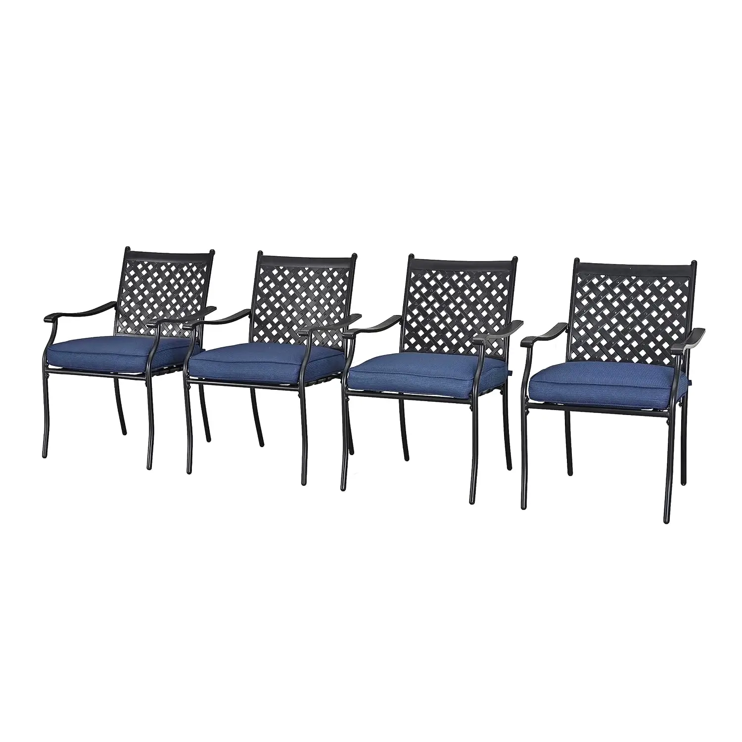 Outdoor Dining Chairs 4-Pack with Cushions, Stackable Metal Patio Armchairs, Wrought Iron Seating for Garden Balcony, Customized