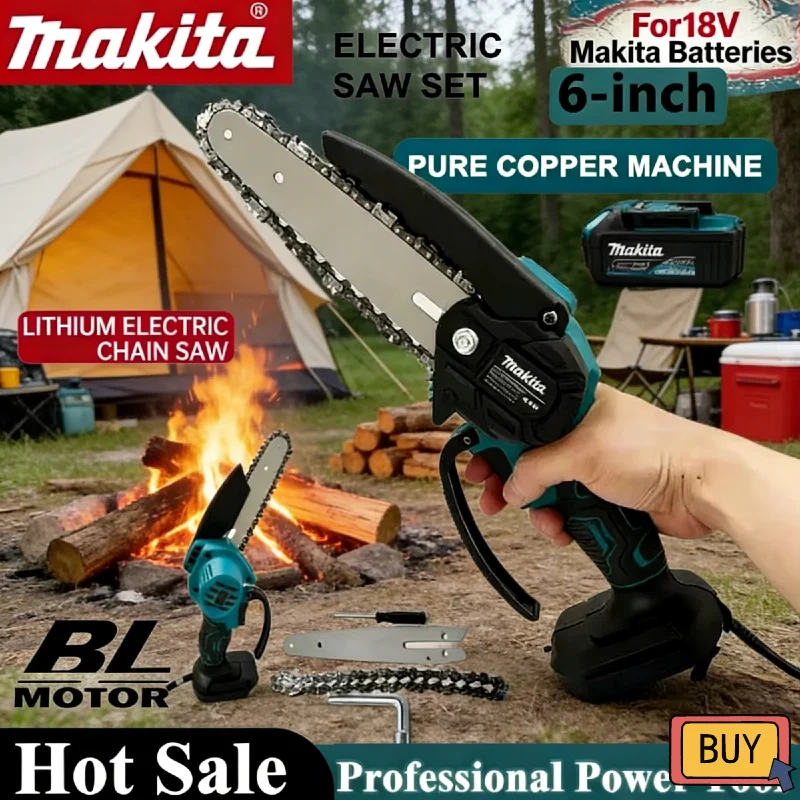 

Аккумуляторная электрическая цепная пила Makita 6 дюймов, 18В, ручная портативная садовая пила для обрезки, совместимая с инструментами для резки древесины и лесозаготовки