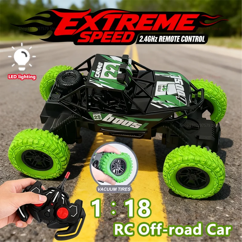 1:18 High Speed Remote Control Off-Road Car Toys For Boys Children LED Flashing Lights Rubber Wheels Gifts Outdoor Racing Fun