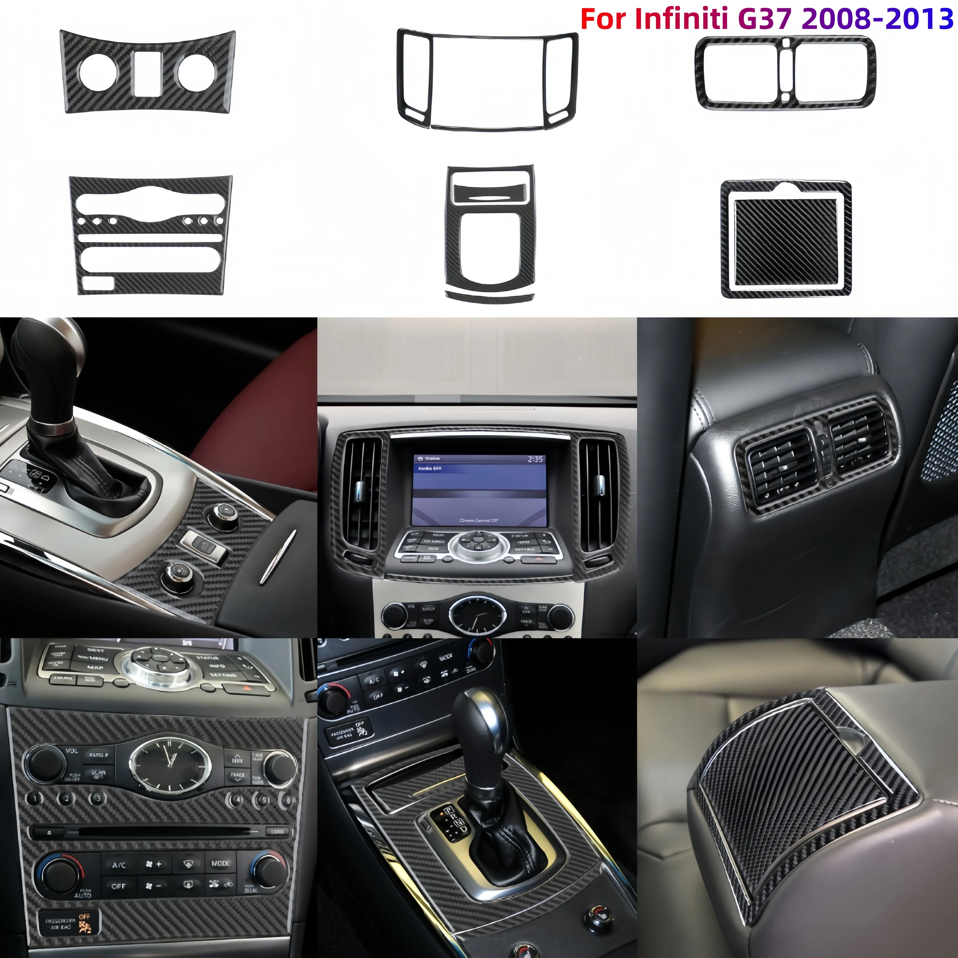 

For Infiniti G37 2008-2013 Central Control Carbon Fiber Interior Car Gear Shift CD AC Control Panel Protective Trim Accessories