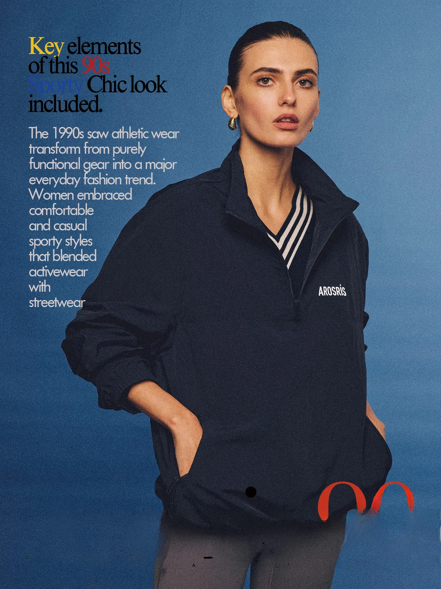 

Спортивная ветрозащитная куртка AROSRIS в стиле ретро 90-х с молнией, длинным рукавом и принтом для женщин