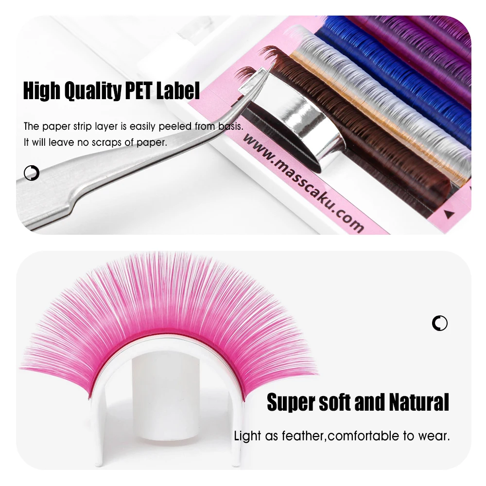 MASSCAKU Red/Brown/Pink/Yellow/Purple/Blue/Green/White colored easy fan silk mink eyelash 0.07 thickness natural russian volume