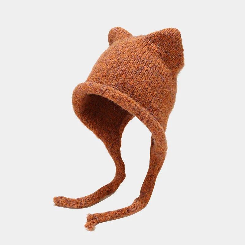 VISROVER New 6 Colors Unisex Solid Color Women Winter Hat With Long Cat Ear Warm Wool Beanies Acrylic Female Skulli Gift