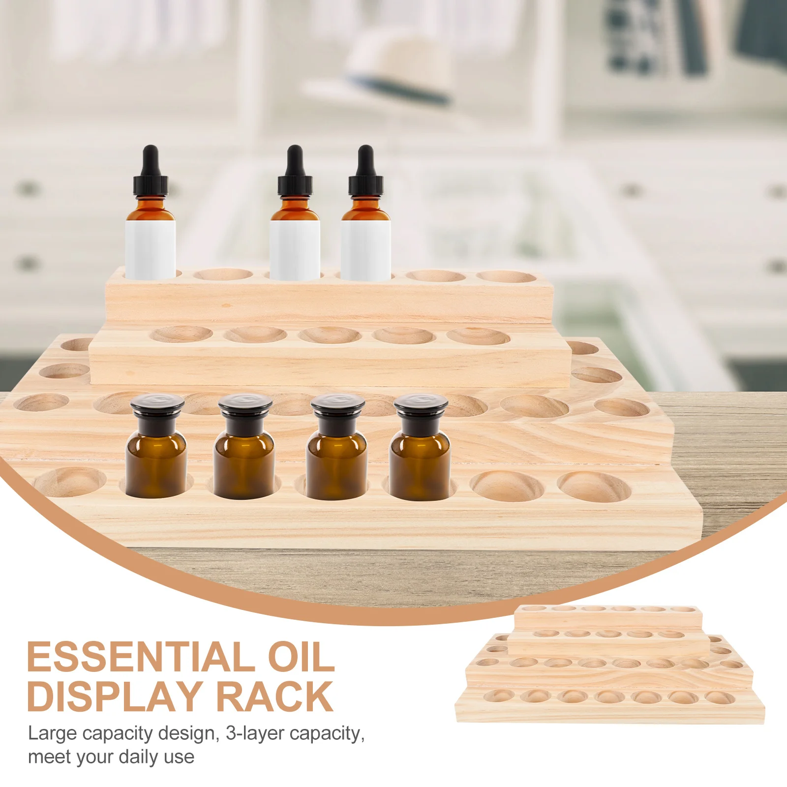 1 قطعة صندوق تخزين الزيت العطري حامل عرض خشبي للمنزل منظم سطح المكتب حافظة خشبية متينة حامل زجاجة زيت طبيعي