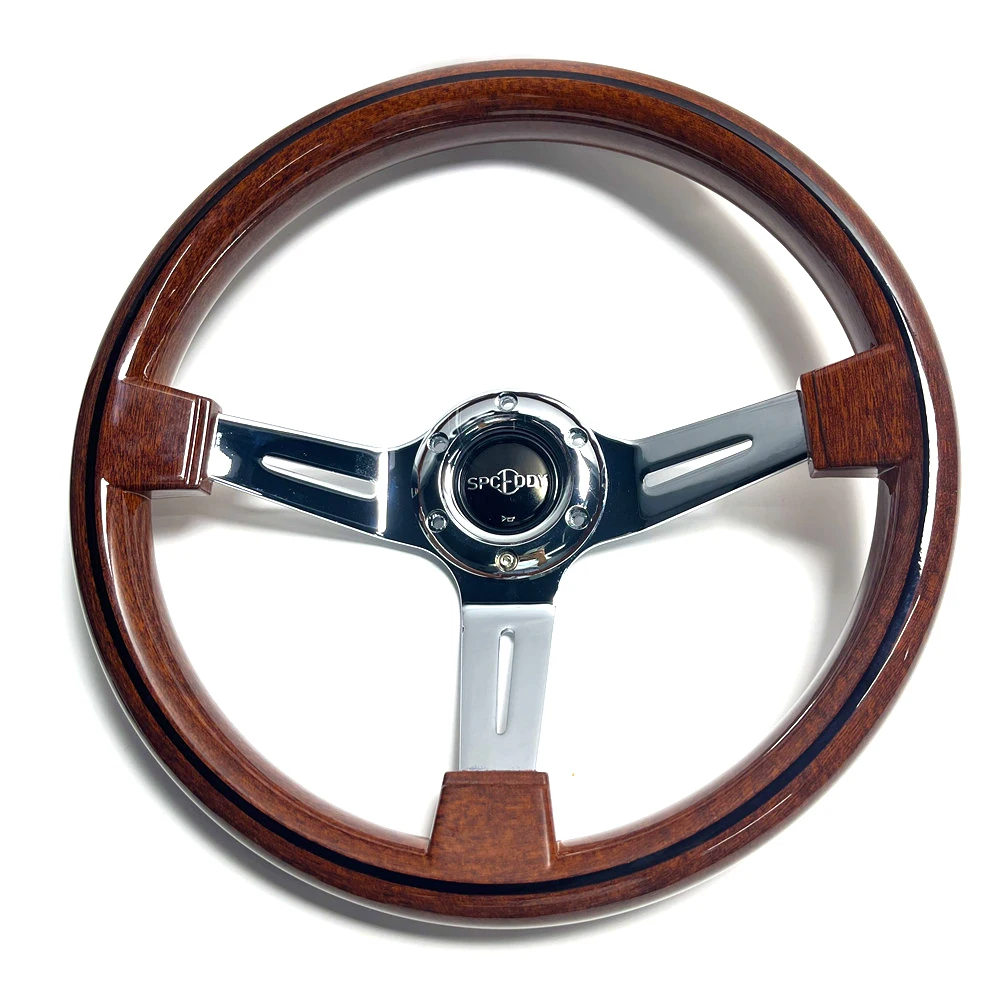 350mm Classic Wood Look Black / Silver Spoke Spceddy Steering Wheel For Car Motorsports ABS Deep Dish Steering Wheel With Rivets