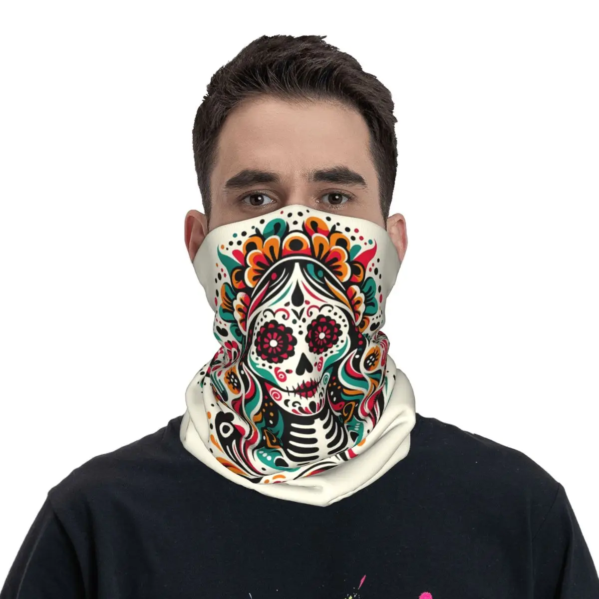 Mexican Day Of The Dead Scarf Neckerchief Neck Face Mask Polyester