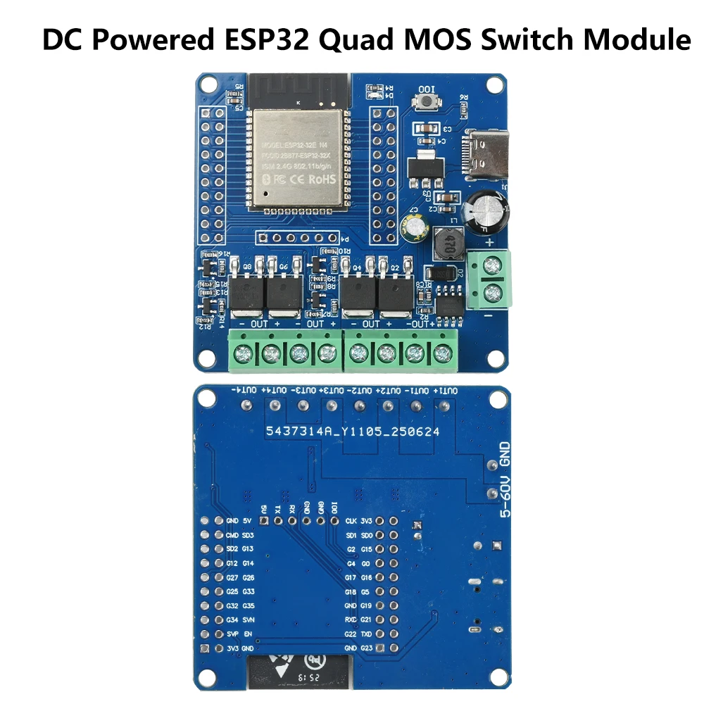 ESP32 2/4-way MOS Switch Module ESP32-32E Module WIFI Bluetooth Development Board UART Burning DC 5-60V Single-Way Relay Module