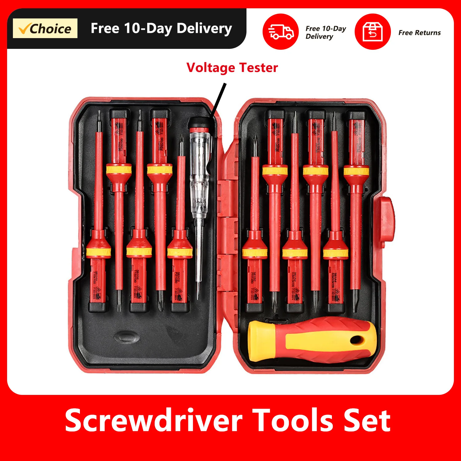 13pcs 1000V Changeable Insulated Screwdrivers Set with Magnetic Slotted Phillips Pozidriv Torx Bits Electrician Repair Tools Kit