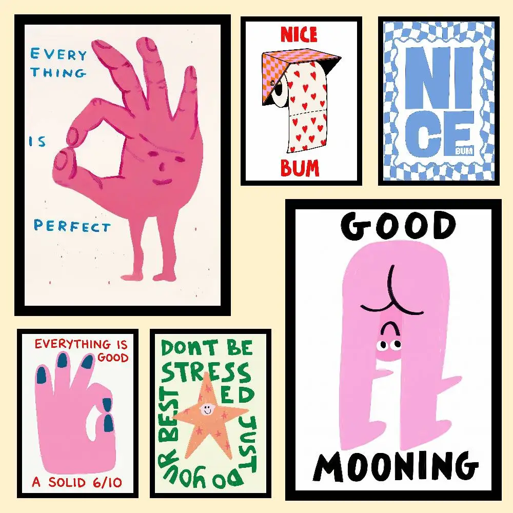 Humorous Slogan Nice Bum Cartoon Prints Family Posters Wall Art Retro Painting Home Room Cafe Club Dorm Wall Decor