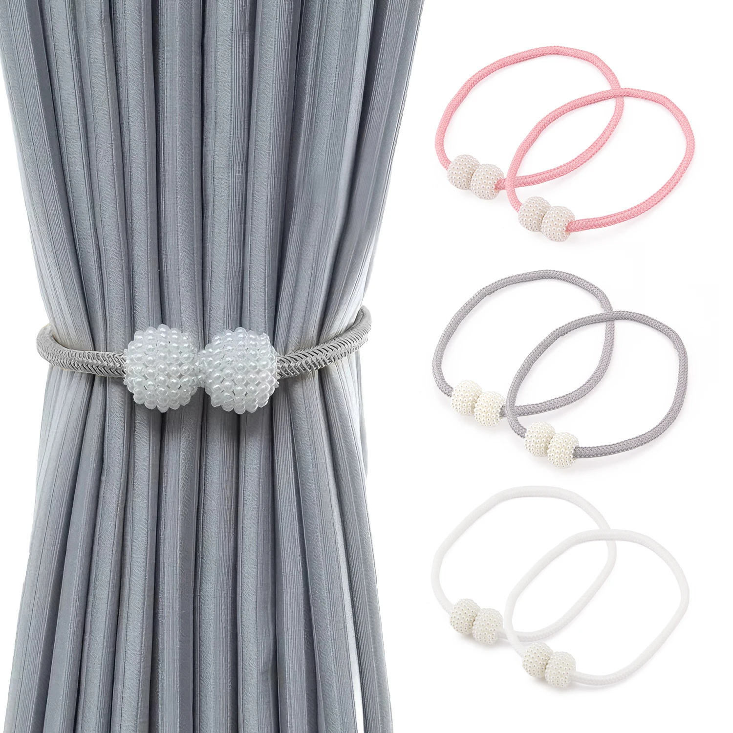 Solid Magnetic Window Curtains Pearl Tieback Holder Lounge Curtain Clip Rope Buckles For Bedroom Living Room Drape Home Decor
