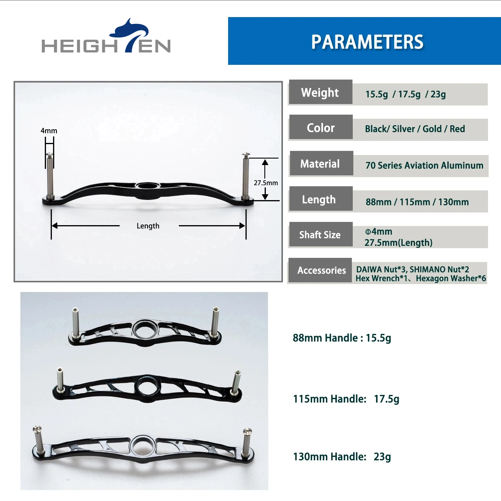 HEIGHTEN 115mm/130mm Baitcasting-Rollenhebel ohne Knopf für Shimano & Daiwa Abu Bait Rollen – Detail 4