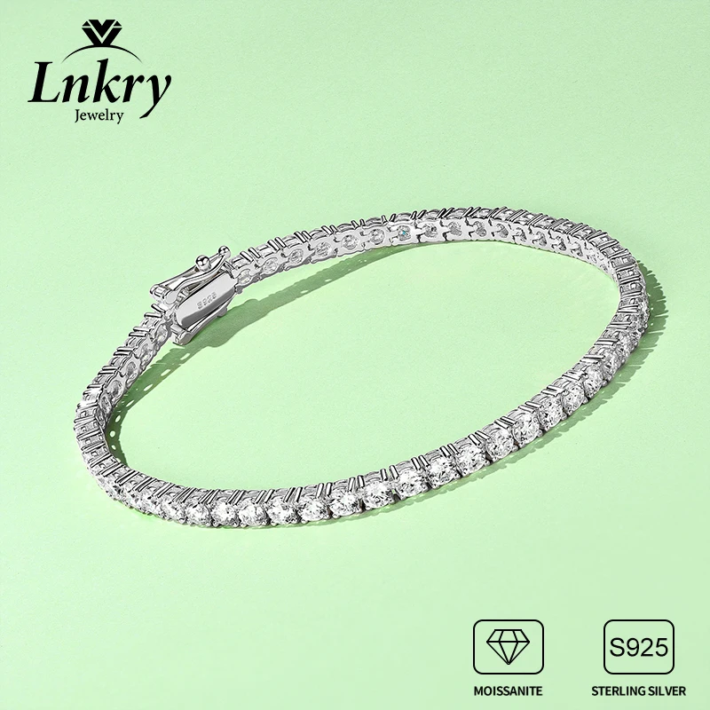 

Lnkry 3mm Moissanite Tennis Bracelet Original s925 Sterling Silver Bracelets for Women Man Wedding Party Jewelry Gift
