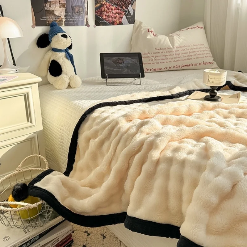 1pc Cozy Fluffy Bubble Fleece Blanket Imitation Rabbit Plush Throw Blankets For Home Sofa Travel Warmth SoftBed Cover 150*200