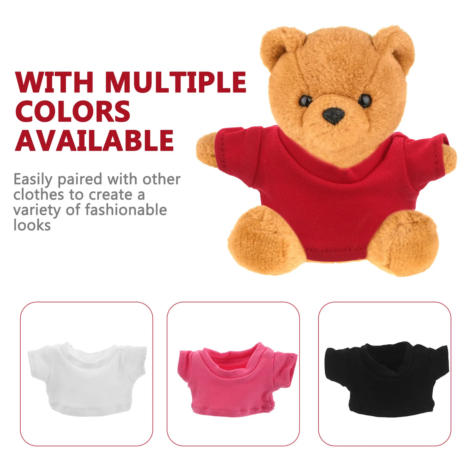 4Pcs Heat Sublimation Blank Bear T-Shirts Basic Small Animal Clothing Replaceable Miniature Clothes for 9Cm Stuffed Bear