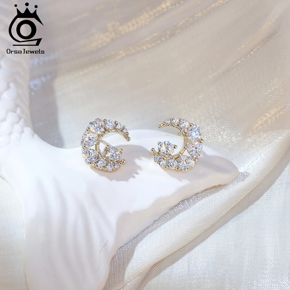 ORSA JEWELS 100% 925 เงินสเตอร์ลิงมูน ชินี่ เทรนดี้ต่างหูชุดหมั้นวันครบรอบเครื่องประดับที่สวยงามของขวัญ SE416