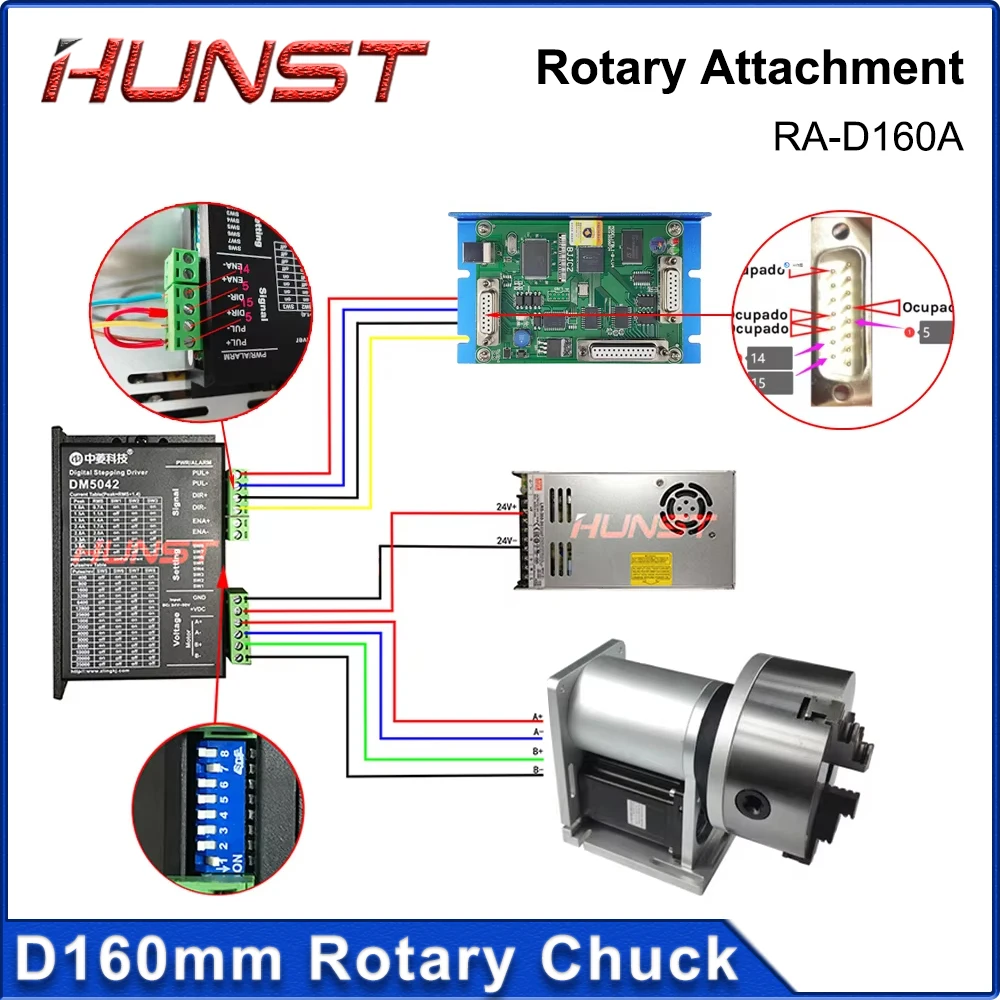 HUNST Rotary Worktable Chuck Diameter 160mm Rotary Attachment With Driver DM5042 for Fiber Laser Marking Machine
