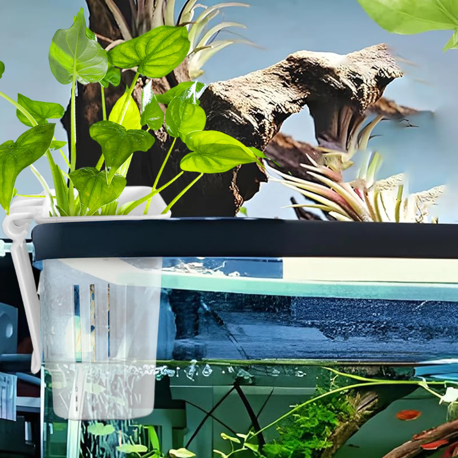 Plant Holder For Fish Tank Multifunctional Aquatic Planter Pot Top Hangable Fish Tank Plant Pot Aquarium Planter Cup For Water