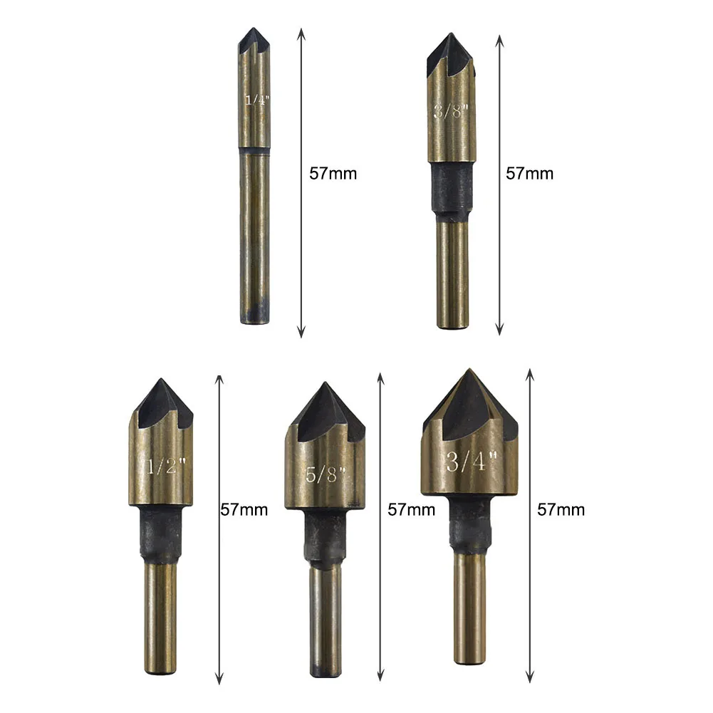 5PCS M35 Cobalt Countersink Drill Bit Set 82 Degree 5 Flute Hex Shank Metal High Quality Countersink Drill Bit