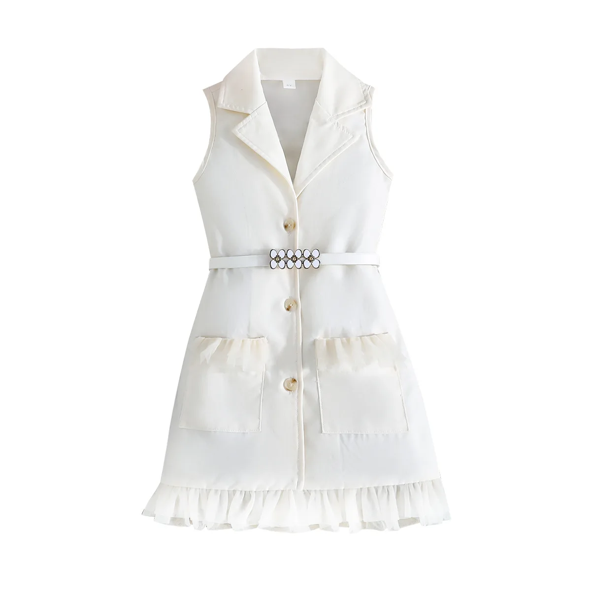 

Детская темпераментная элегантная юбка, летнее платье для девочек, простой костюм без рукавов с лацканами, платье, фатиновая юбка, модная детская повседневная одежда