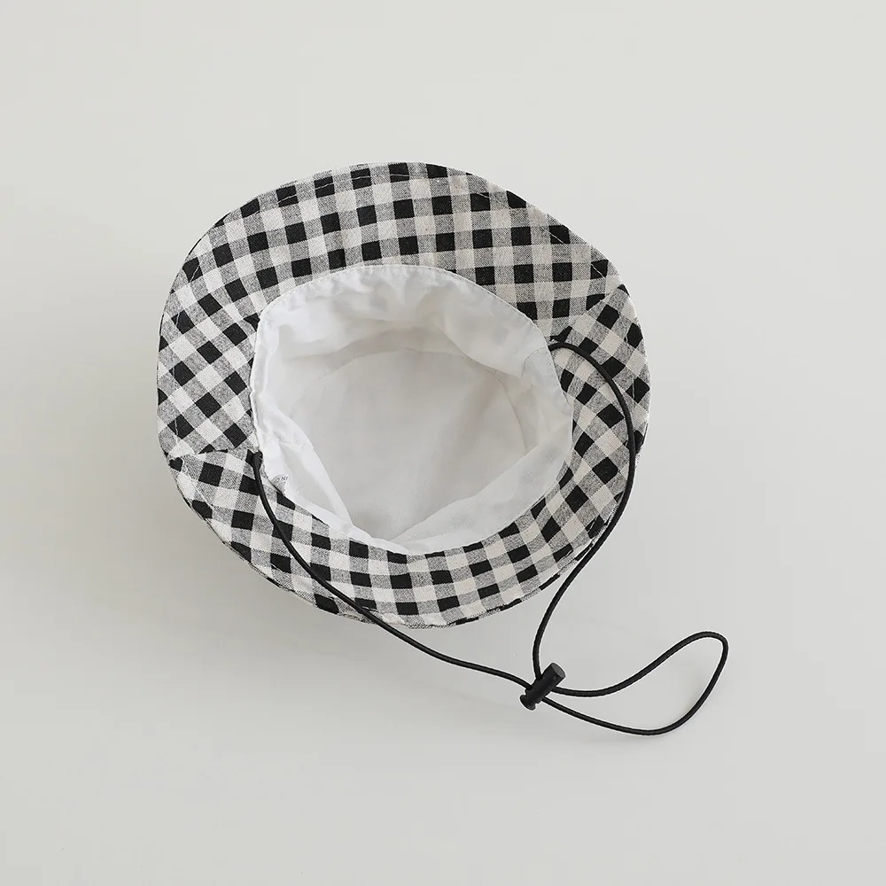 Wide Brim Autumn Sun Hat Baby Plaid Print Fisherman's Hat Children Cotton Bucket Cap for Boys Baby Girls Sunhat Kids Bonnet view 5