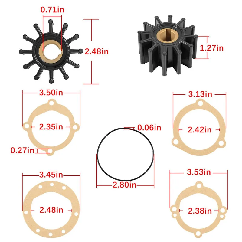 09959K 09959K-SHW 12 Blade Impeller Kit Replacement for Sherwood Water Pump, for Sierra , Yamaha ,Jabsco ,Volvo/OMC More