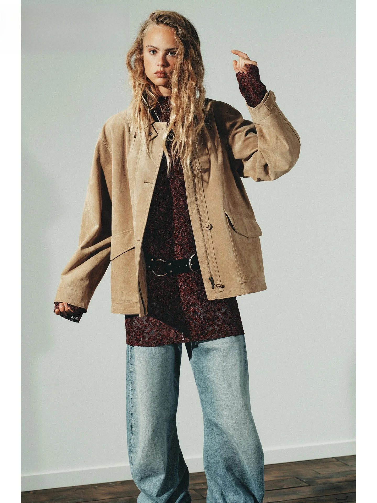 ZAPRHA Women's Leather Jaet 2025 Autumn New Sle American ular ket Decor Faux Velvet Texture Long Sve Casual Wind...