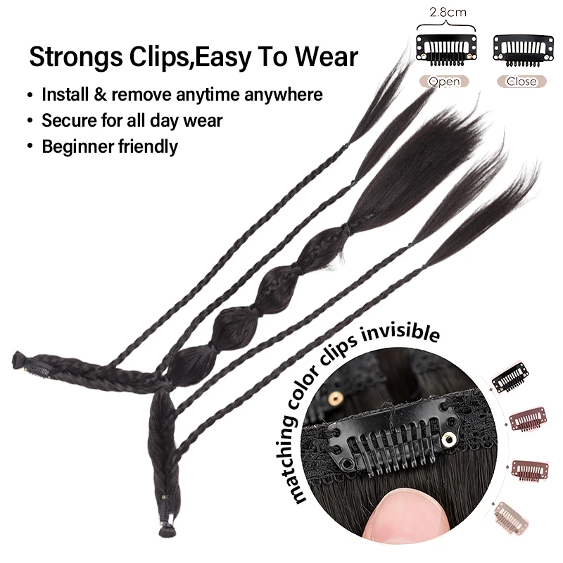 Extensiones de cabello trenzado media cabeza estilo elfo con clips BB, fibra sintética para mujeres, fácil de colocar en la parte trasera 2