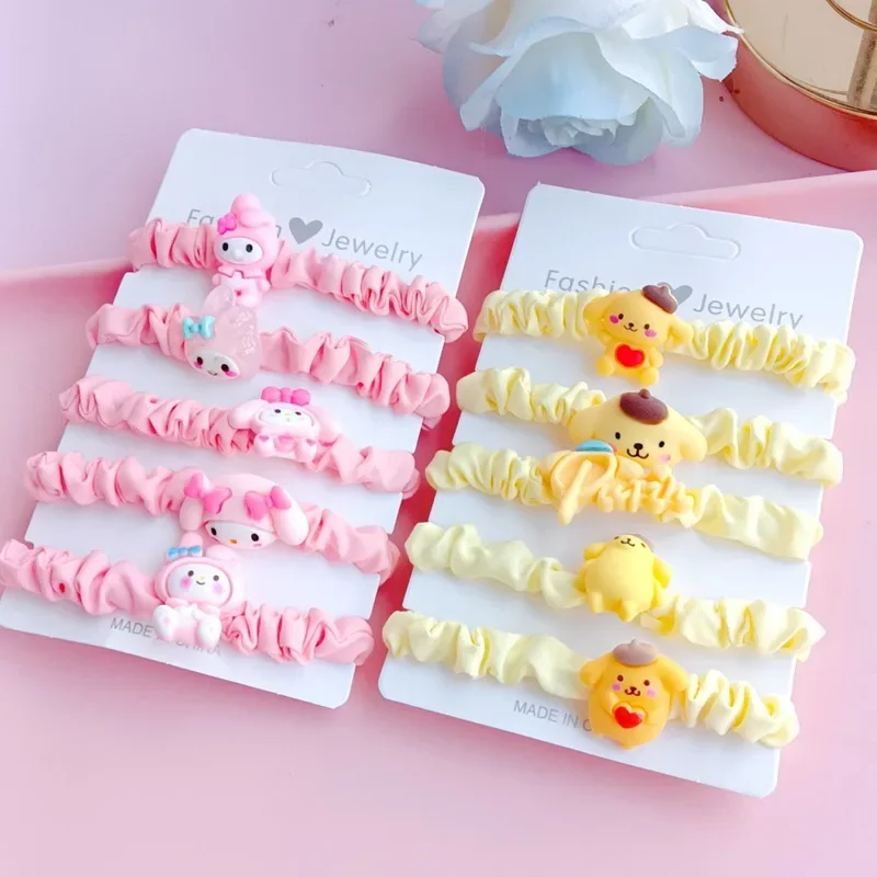 5Pcs Sanrio Hello Kitty Hair Rope Set Cute Cartoon Kuromi Cinnamoroll Girl & Child Ponytail Holder accessori per capelli regali di festa